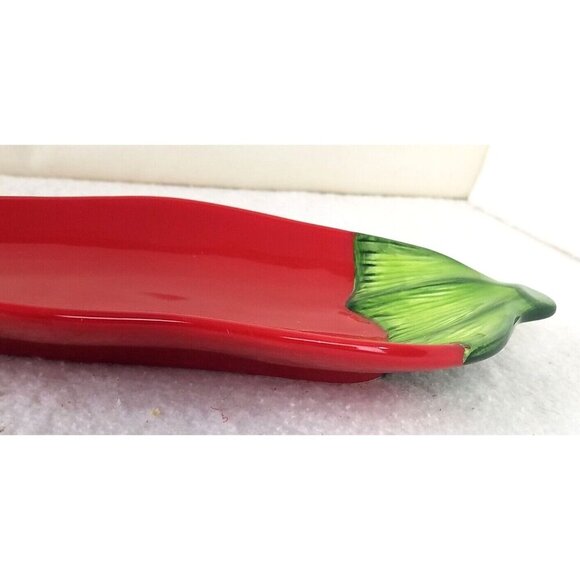 Red Pepper Pier 1 Imports Hand-Painted Ironstone Small Platter large spoon rest - Picture 8 of 8